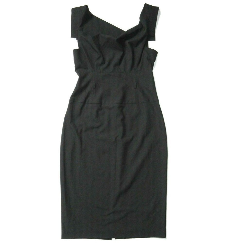 NWT Black Halo Jackie in Black Cap Sleeve Tailored Sheath Dress 10 $375 No Belt